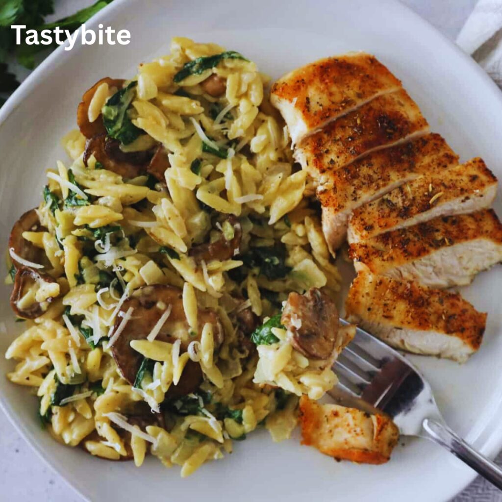 Mushroom spinach orzo