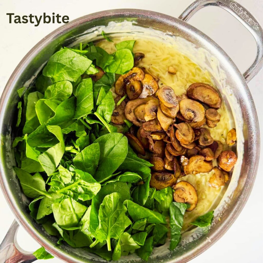 Adding Spinach and Mushroom to Orzo
