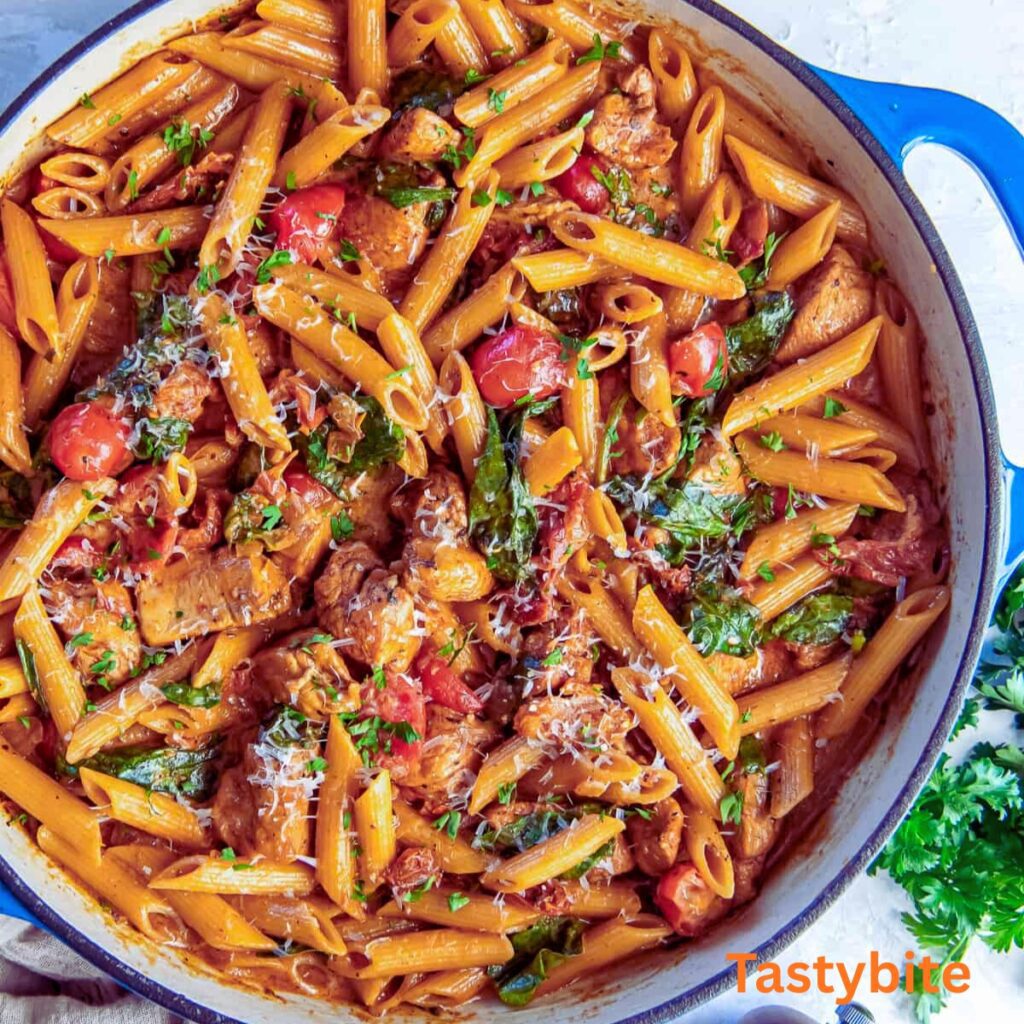 Tuscan Chicken Pasta serving