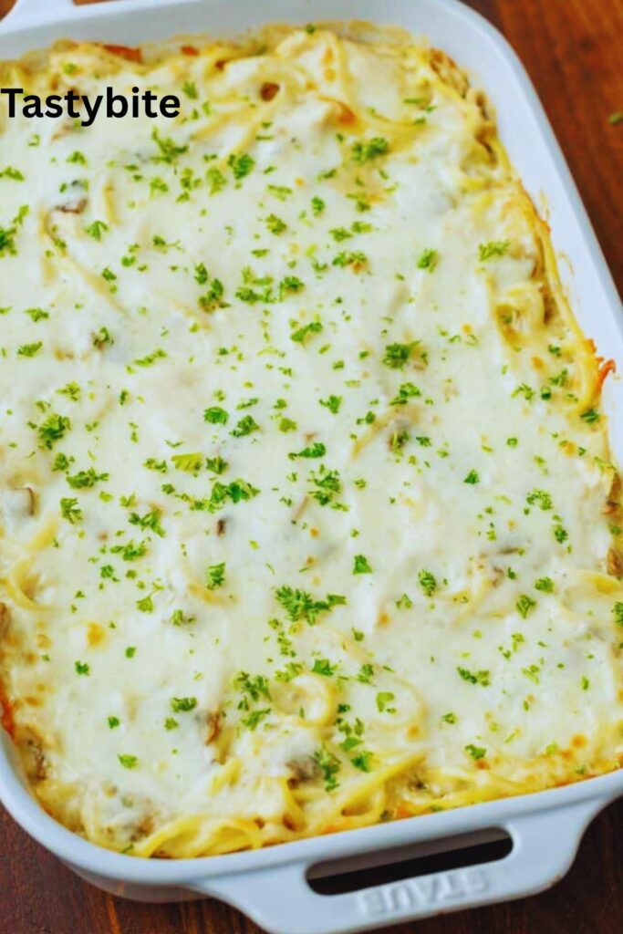 Baked chicken tetrazzini casserole