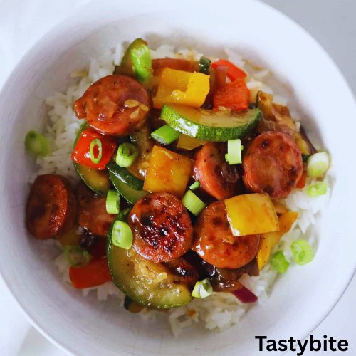 Chicken sausage stir fry veggies with rice