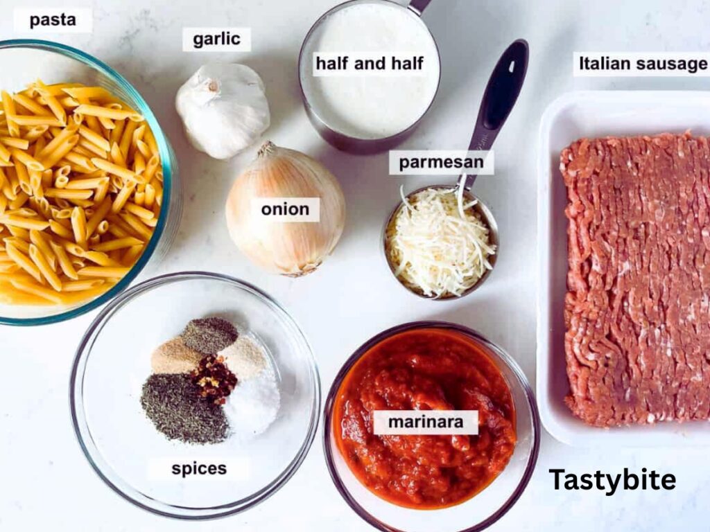 Ingredients for Creamy Italian Sausage Pasta