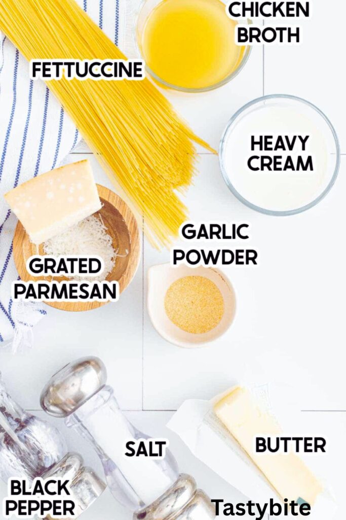 Ingredients needed for Creamy Instant Pot Fettuccine Alfredo
