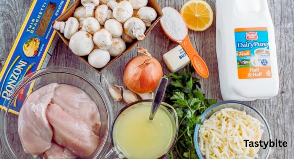 Ingredients needed for Chicken Tetrazzini Casserole