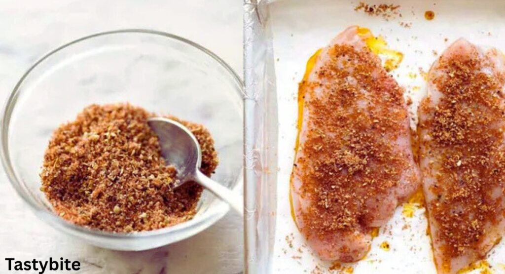 Seasoning the chicken breasts