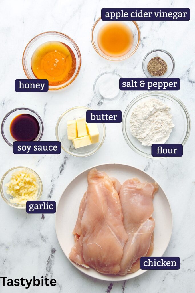 Ingredients needed for Honey Butter Garlic Chicken