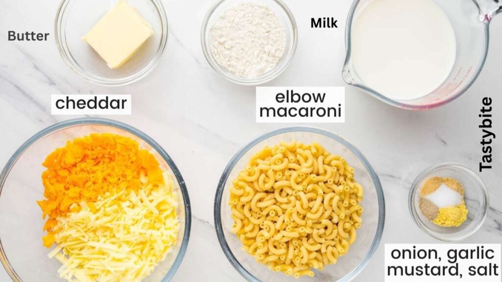 Ingredients needed for mac and cheese