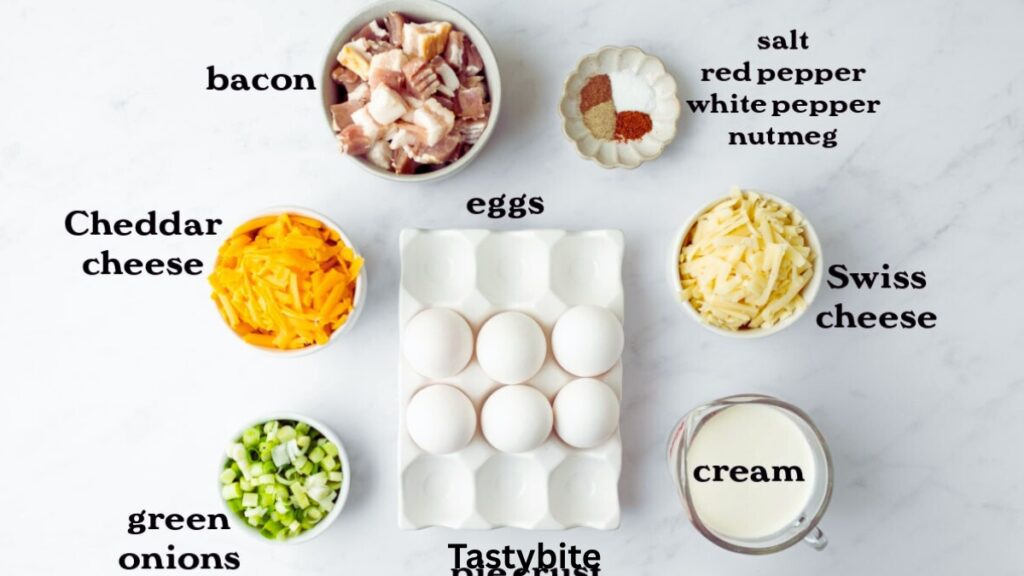 Ingredients for Caramelized Onion, Bacon, and Gruyere Quiche