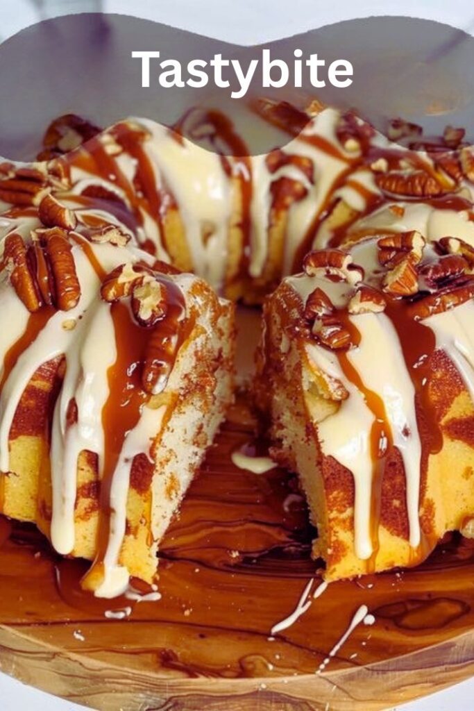 Pecan caramel cinnamon roll cream cheese pound cake