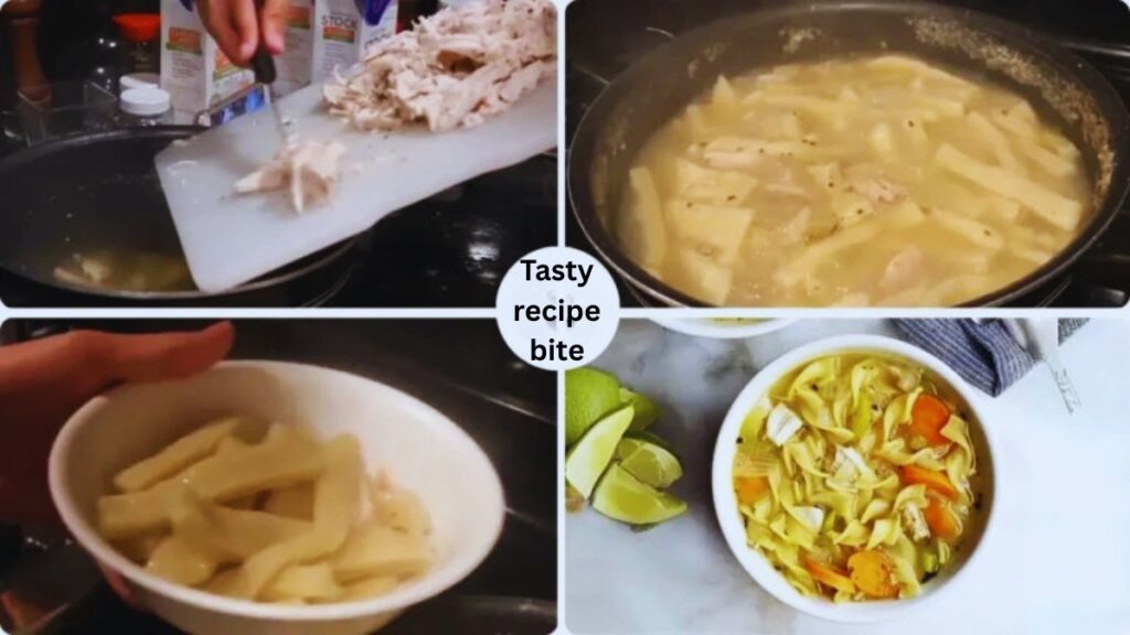 Final steps to make spoulantation chicken noodle soup