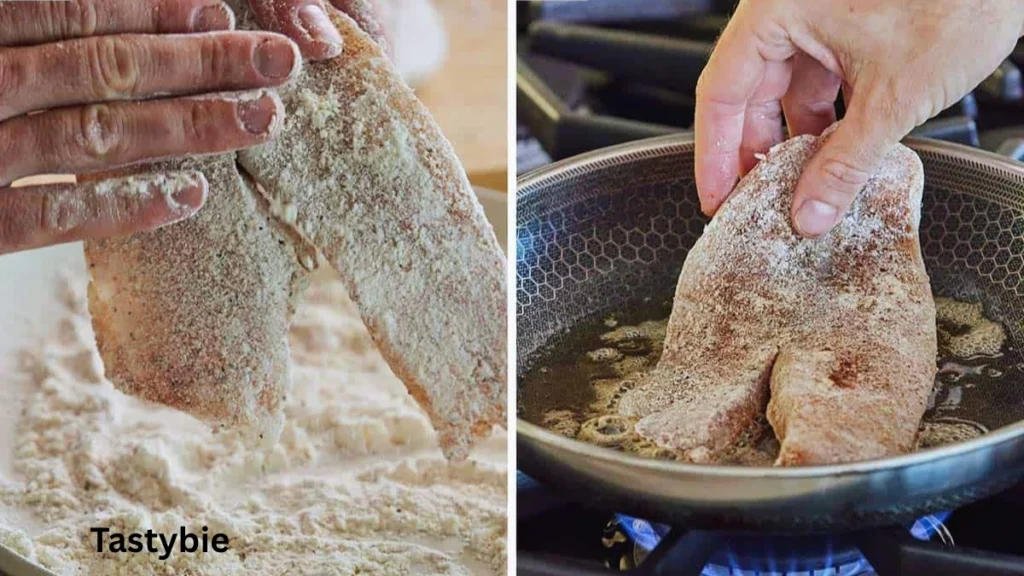 Dredge in flour and go to the pan