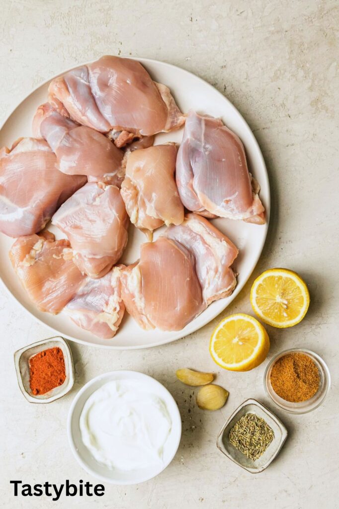 Ingredients needed for yogurt-marinated chicken thighs in an air fryer