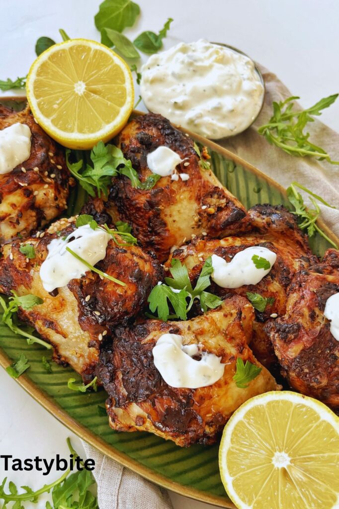 yogurt-marinated chicken thighs in an air fryer